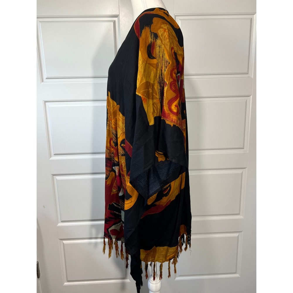 NWT Southwest Indian Foundation Kimono Cover Up Black Orange‎ Red Abstract - Picture 5 of 11
